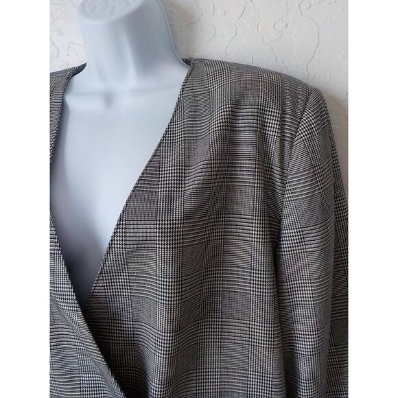 Vintage Alto Plaid Black White Blazer Button Up Women size 11/12 Shoulder Pads - Picture 5 of 11